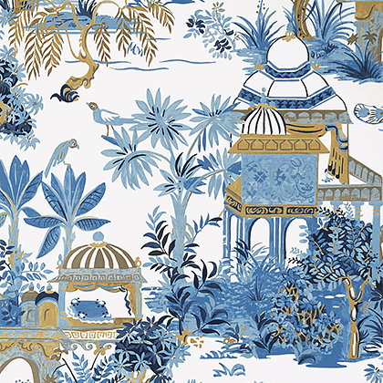 Thibaut Mystic Garden Wallpaper in Blue and White