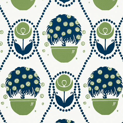 Thibaut Rene  Wallpaper in Navy and Green