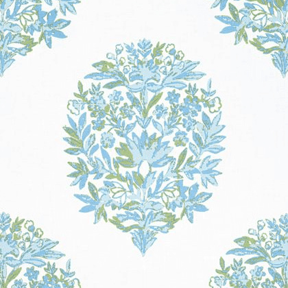 Thibaut Ridgefield Fabric in Green & Spa  Blue