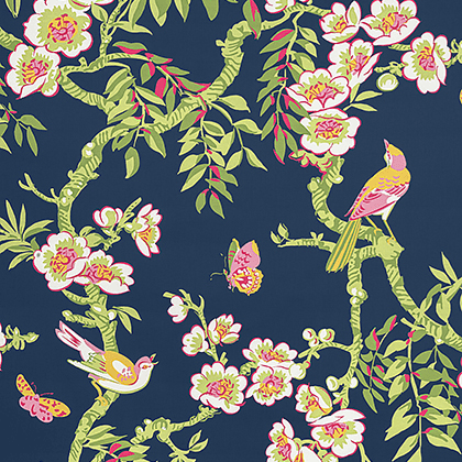 Thibaut Yukio Fabric in Navy and Pink