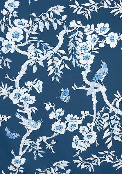 Thibaut Yukio Fabric in Navy and White