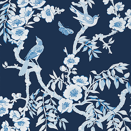 Thibaut Yukio Wallpaper in Navy and White